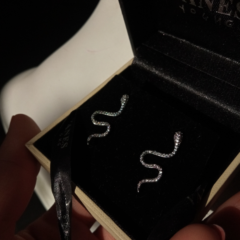 Elegant Silver Plated Cubic Zirconia Snake Earrings - Picture 11 of 14
